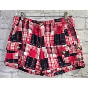 Faded Glory Red Black Checkered Chino Shorts 6 Cargo Pockets Lightweight